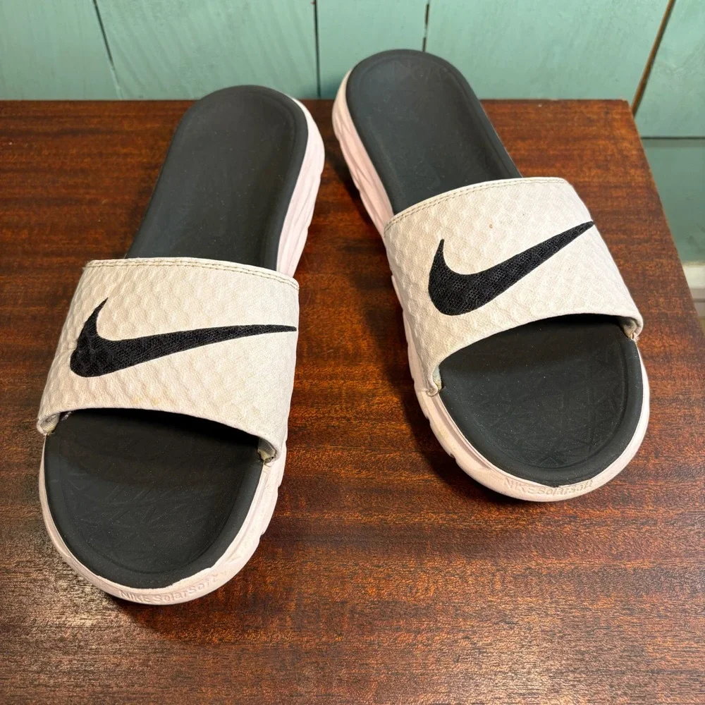 Nike Solarsoft Slide Sandals White Black Athletic Sport Comfort Slides